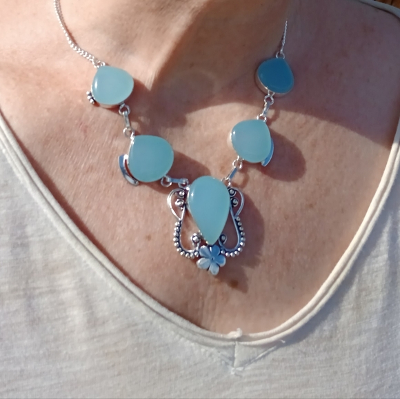 New Blue Chalcedony 925 Silver Necklace. - Picture 12 of 16